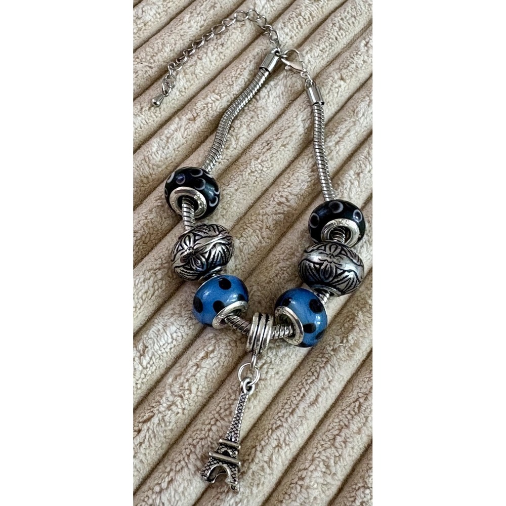 925 Silver European‎ Bracelet Charms Beads Glass Slider Eiffel Tower Charm
